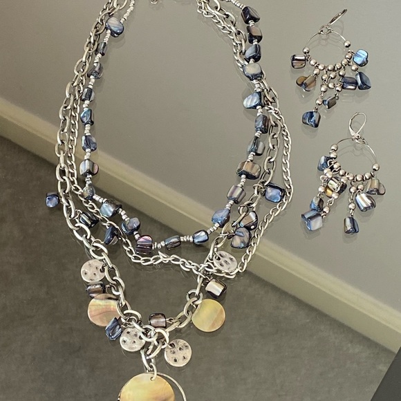 Silver Multi Stone Boho 3 Strand Necklace & Matching Earrings - Picture 9 of 10